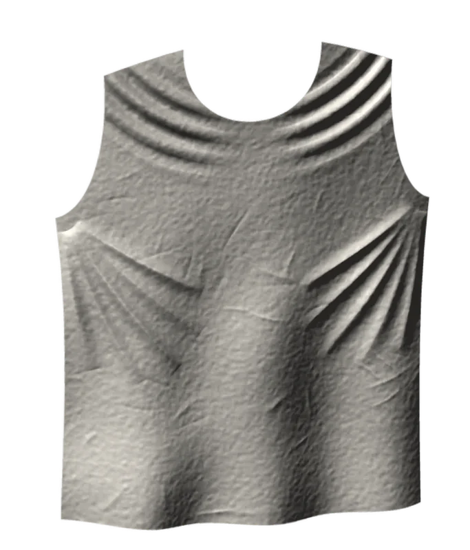 The same garment with Looma's wrinkle map: the same outline, fine folds in the lighting